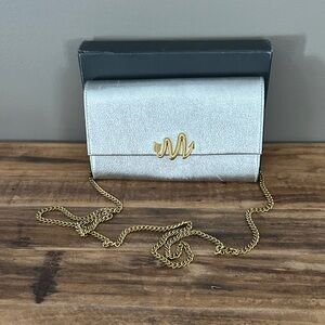 Mackage Silver Metallic Clutch/crossbody with Gold Chain